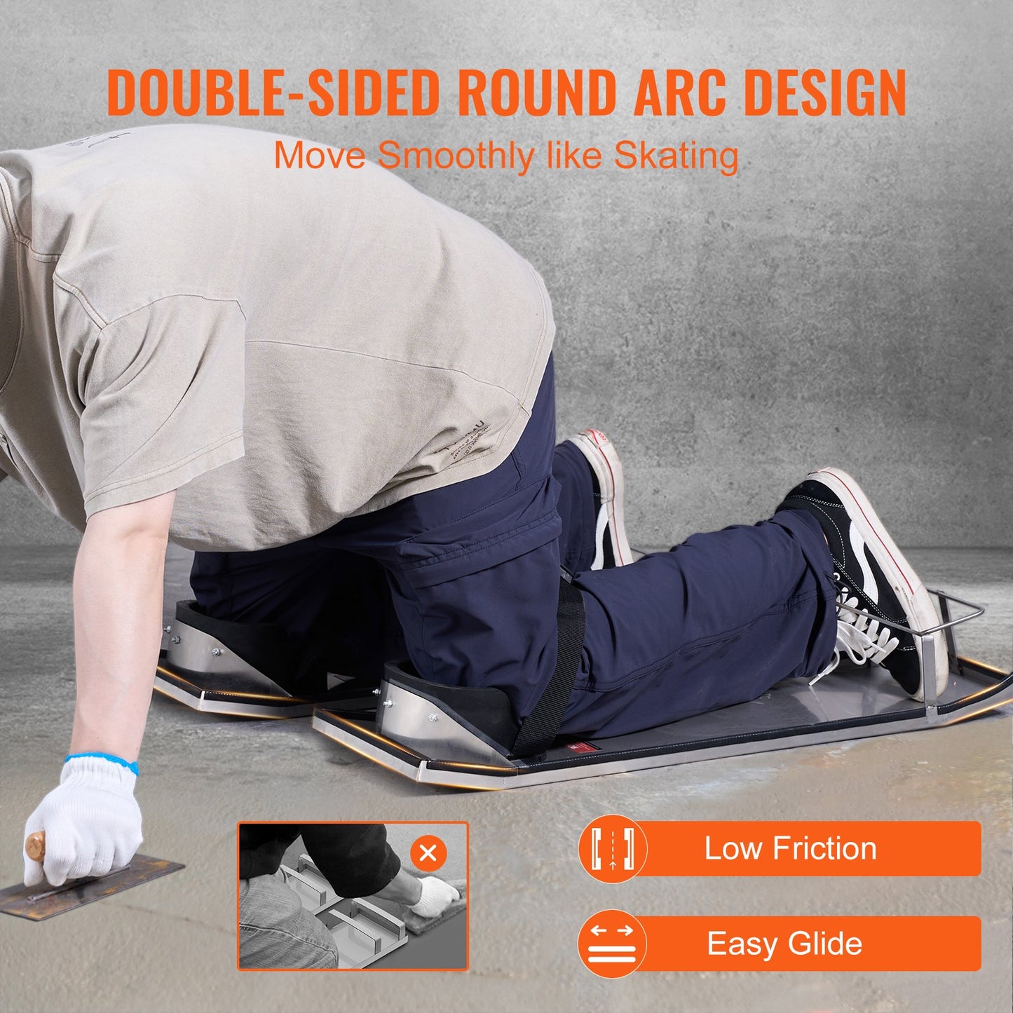 Betong Knäbrädor Rostfritt stål, 30'' x 10'' Betongslider, Knä Brädor för Betong, Betong Knäskydd rörliga skjutreglage, med knäskydd & bräde remmar för cement och betong efterbehandling