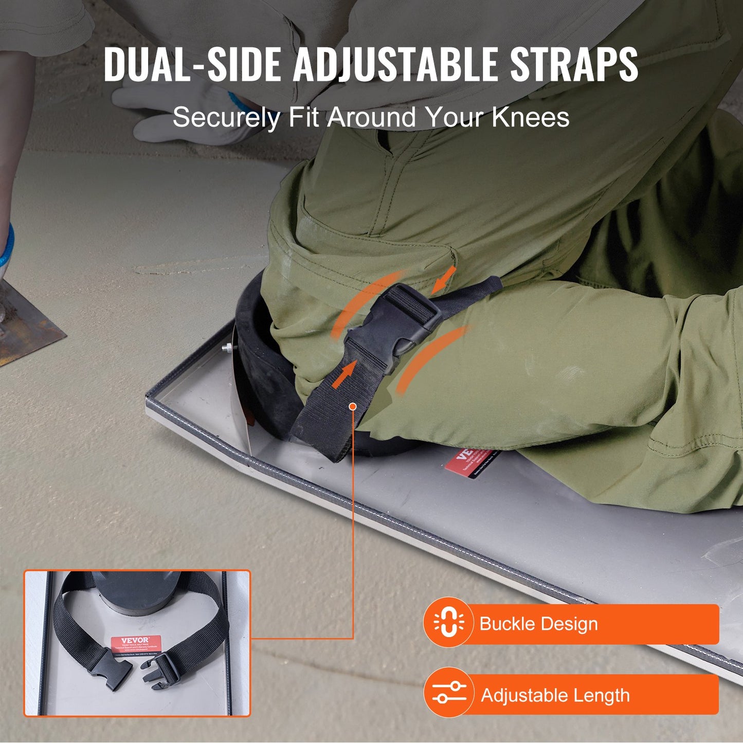 Betong Knäbrädor Rostfritt stål, 30'' x 10'' Betongslider, Knä Brädor för Betong, Betong Knäskydd rörliga skjutreglage, med knäskydd & bräde remmar för cement och betong efterbehandling