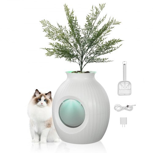 Plant Cat Litter Box, Smart Odor Control System, Hidden Cat Litter Box with 9.48 in Large Entrance, Lighting Decoration & Sturdy ABS Material, Fit for Living Room/Corner/Outdoor Pool/Patio