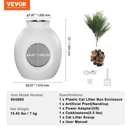 Plant Cat Litter Box, Smart Odor Control System, Hidden Cat Litter Box with 9.48 in Large Entrance, Lighting Decoration & Sturdy ABS Material, Fit for Living Room/Corner/Outdoor Pool/Patio