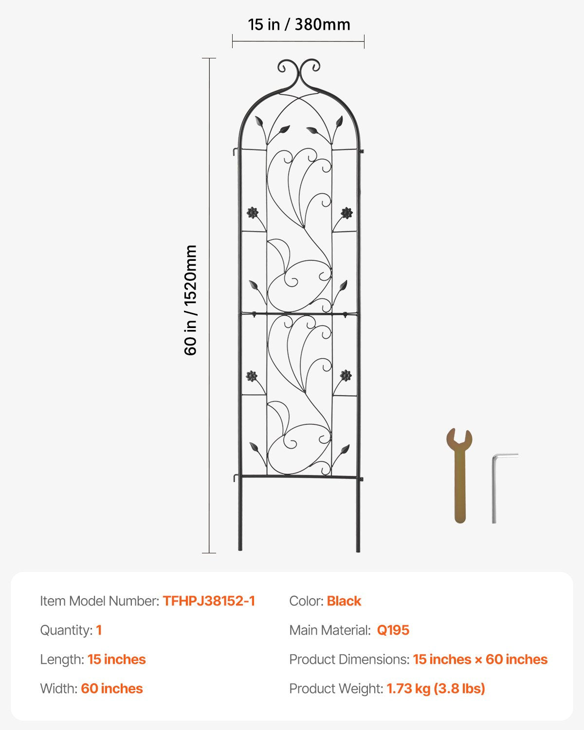 Metall-Gartenspalier zur Unterstützung von Kletterpflanzen, 152,4 x 38,1 cm, rostfrei
