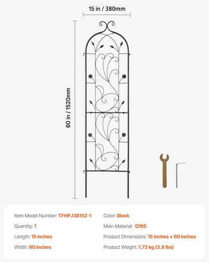 Metall-Gartenspalier zur Unterstützung von Kletterpflanzen, 152,4 x 38,1 cm, rostfrei