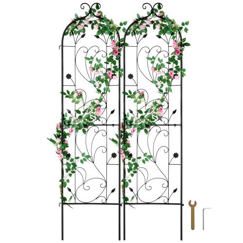 Garden Trellis for Climbing Plants, 60 x 15 in, 2 Packs Rustproof Metal Garden Flower Trellis, Outdoor Climbing Rose Trellis Cucumbers Support, Decorative Clematis Trellis for Courtyards Lawns