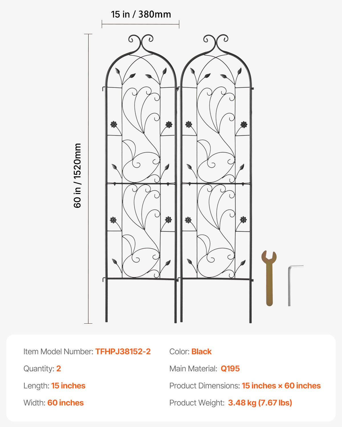 2er-Pack Metall-Gartenspalier zur Kletterpflanzenunterstützung 60x15 Zoll rostfrei