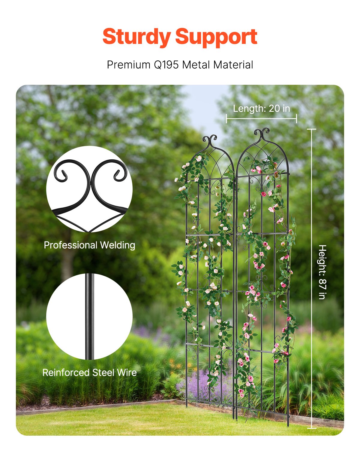 2-pack metal garden trellis for climbing plant support 87x20 in rustproof