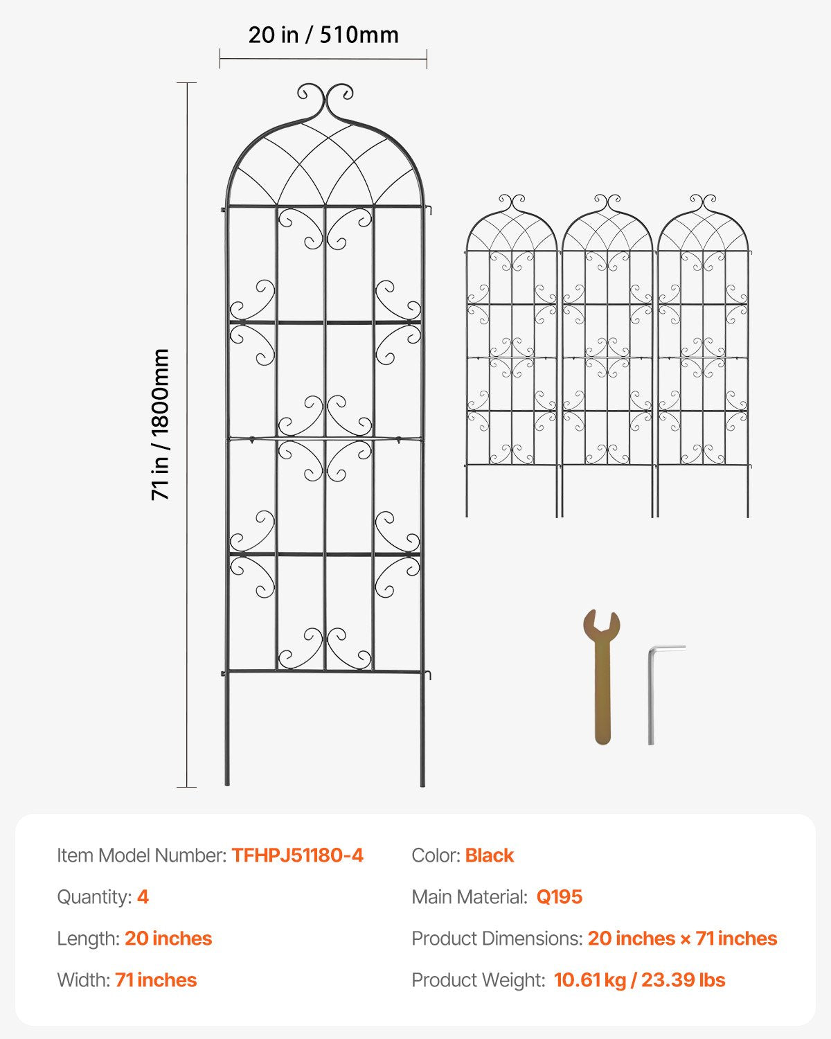 4er-Pack Metall-Gartenspalier zur Kletterpflanzenunterstützung 71x20 in rostfrei