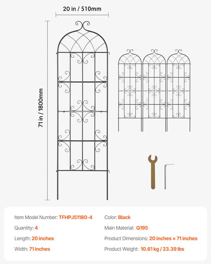 4er-Pack Metall-Gartenspalier zur Kletterpflanzenunterstützung 71x20 in rostfrei