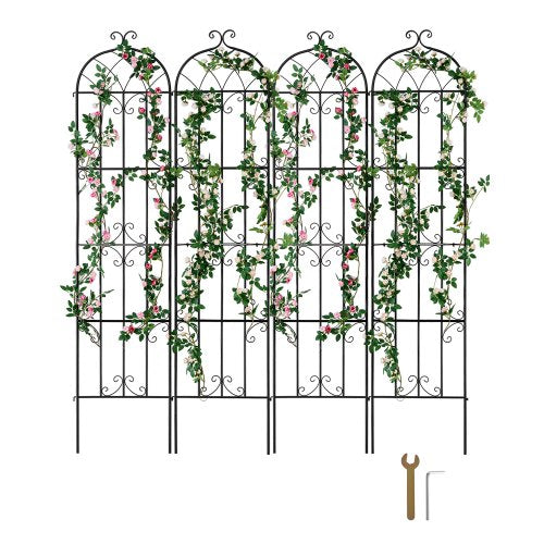 Garden Trellis for Climbing Plants, 87 x 20 in, 4 Packs Rustproof Metal Garden Flower Trellis, Outdoor Climbing Rose Trellis Cucumbers Support, Decorative Clematis Trellis for Courtyards Lawns