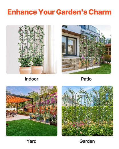 Garden Trellis for Climbing Plants, 87 x 20 in, 4 Packs Rustproof Metal Garden Flower Trellis, Outdoor Climbing Rose Trellis Cucumbers Support, Decorative Clematis Trellis for Courtyards Lawns