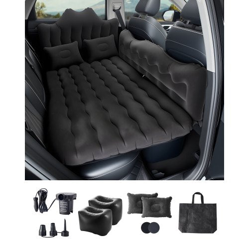 Car Air Mattress, Inflatable Back Seat Car Camping Mattress, Flocking Travel Beds, Durable Portable Sleeping Pad with Air Pump, 2 Pillows, Nozzle, Carry Bag, Fits Most SUV MPV Sedan, Black
