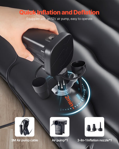 Car Air Mattress, Inflatable Back Seat Car Camping Mattress, Flocking Travel Beds, Durable Portable Sleeping Pad with Air Pump, 2 Pillows, Nozzle, Carry Bag, Fits Most SUV MPV Sedan, Black