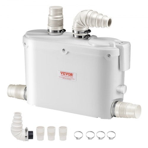 Macerator Pump, 500W, 29 GPM Flow, 26 ft/8 m Head, Macerator Sewerage Toilet Pump with 4 Water Inlets, Waste Water Disposal Upflush Machine for Kitchen, Basement, Shower, Sink, Laundry, Bathtub