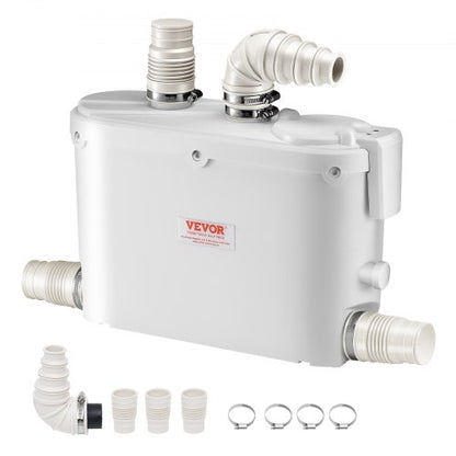 Macerator Pump, 500W, 29 GPM Flow, 26 ft/8 m Head, Macerator Sewerage Toilet Pump with 4 Water Inlets, Waste Water Disposal Upflush Machine for Kitchen, Basement, Shower, Sink, Laundry, Bathtub