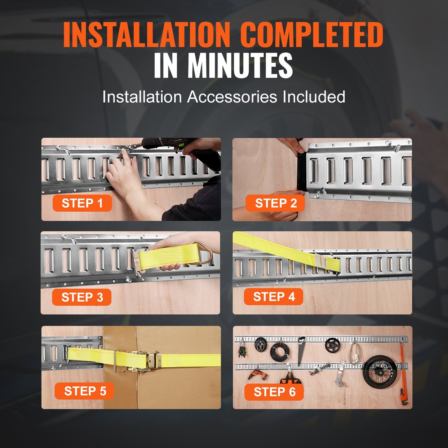 E-Track-Zurrschienen-Set, 24-teiliges 5-Fuß-E-Tracks-Set, enthält 8 Stahlschienen, 8 O-Ring-Anker und 8 D-Ring-Verschlüsse, vielseitiges Zurrzubehör für Lastenmotorräder, 2000 lbs Tragkraft