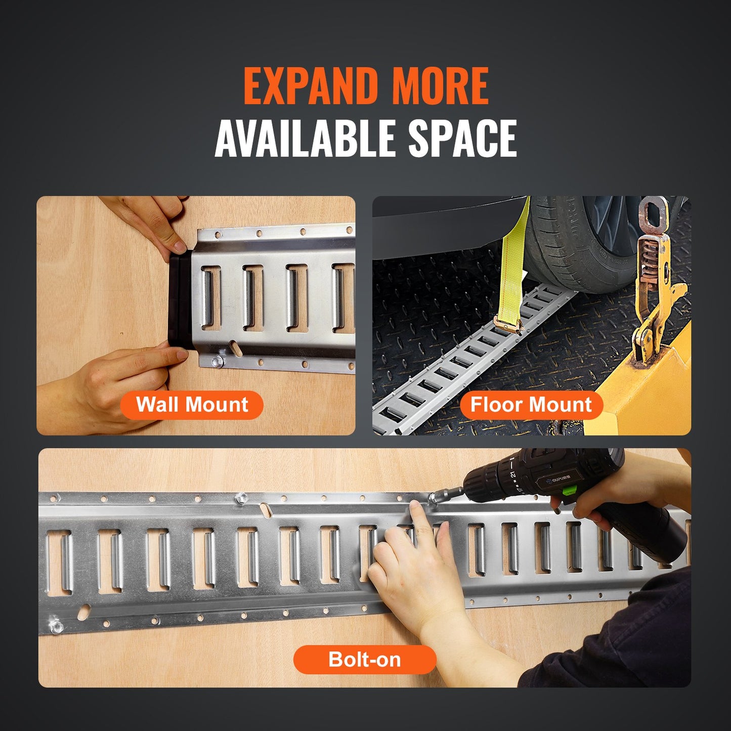 E-Track-Zurrschienen-Set, 24-teiliges 5-Fuß-E-Tracks-Set, enthält 8 Stahlschienen, 8 O-Ring-Anker und 8 D-Ring-Verschlüsse, vielseitiges Zurrzubehör für Lastenmotorräder, 2000 lbs Tragkraft