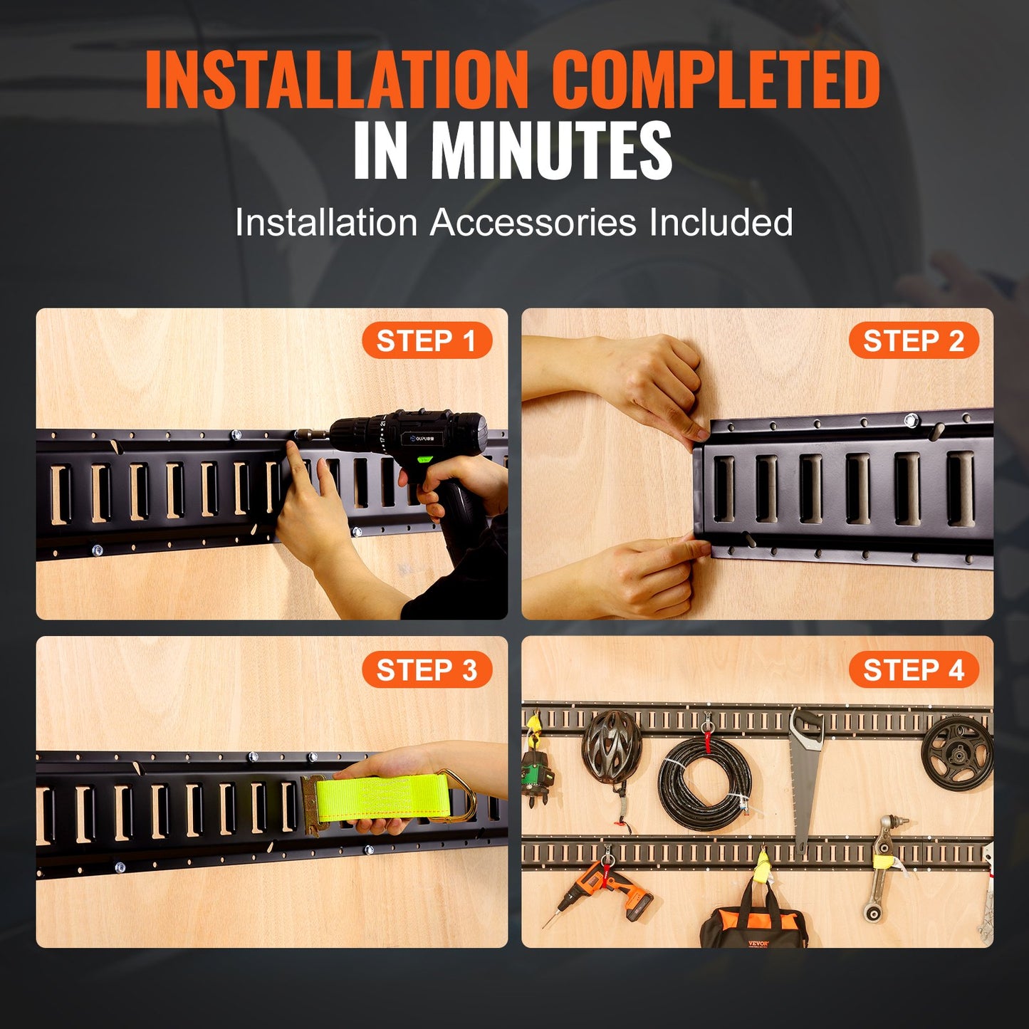 E-Track-Zurrschienen-Set, 18-teiliges 5-Fuß-E-Tracks-Set, inklusive 4 Stahlschienen, 8 O-Ring-Anker, 4 D-Ring-Verschlüssen und 2 Riegeln, Zubehör zur Sicherung von Frachtmotorrädern, 2000 lbs