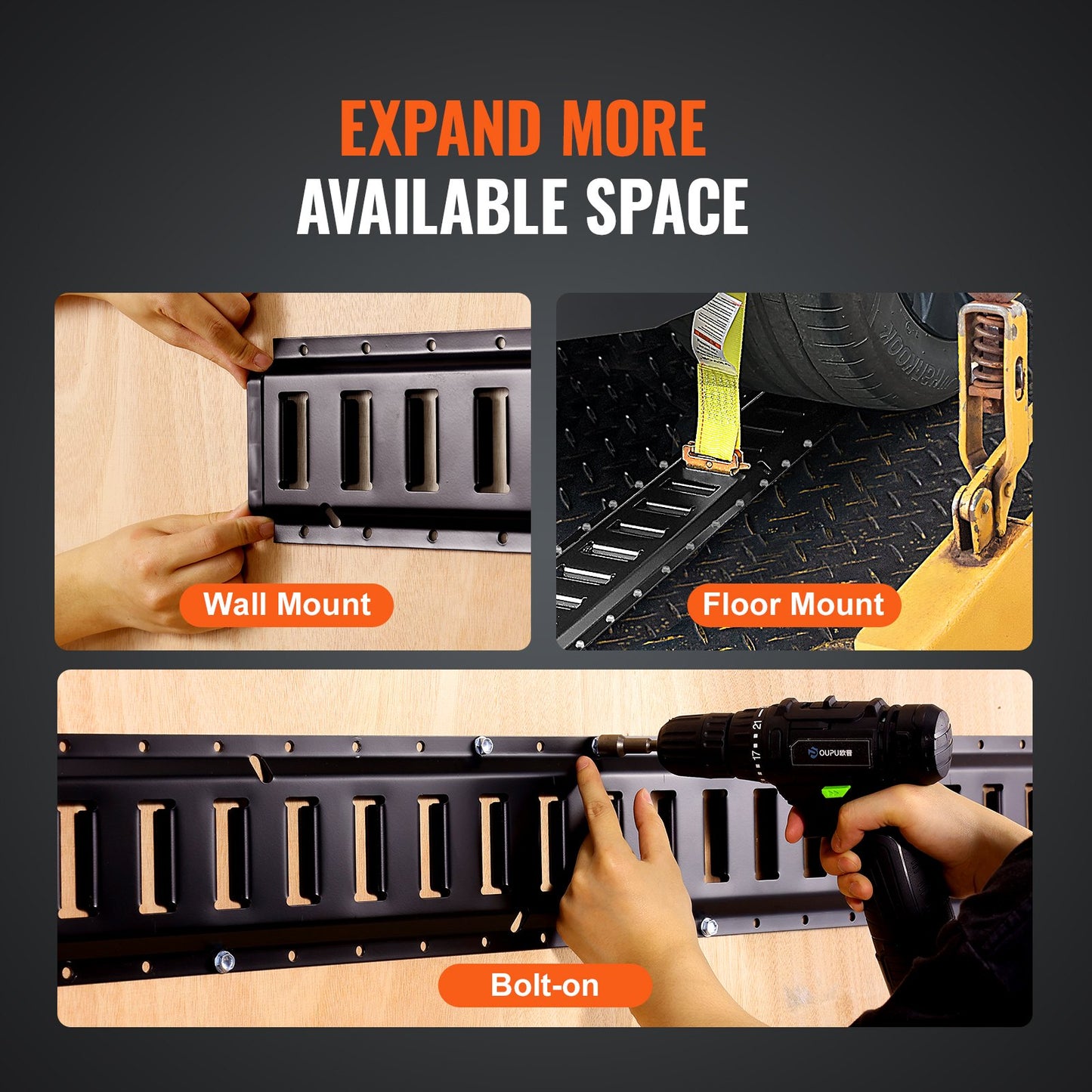 E-Track-Zurrschienen-Set, 18-teiliges 5-Fuß-E-Tracks-Set, inklusive 4 Stahlschienen, 8 O-Ring-Anker, 4 D-Ring-Verschlüssen und 2 Riegeln, Zubehör zur Sicherung von Frachtmotorrädern, 2000 lbs