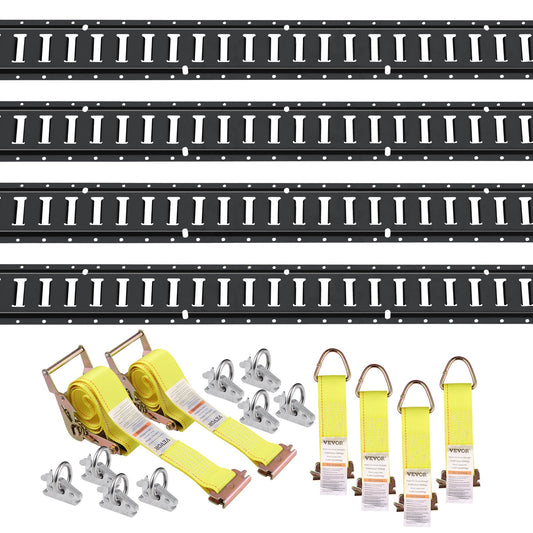 E Track Tie-Down Rail Kit, 18PCS 5' E-Tracks Set Includes 4 Steel Rails &amp; 8 O-Ring Anchors &amp; 4 D-Ring Fasteners &amp; 2 Latches, Cargo Motorcycle Securing Accessories, 2000 lbs
