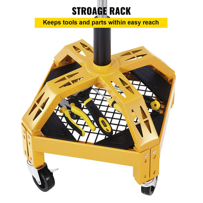 Rolling Garage Stool, 300LBS Capacity, Adjustable Height from 24 in to 28.7 in, Mechanic Seat with 360-degree Swivel Wheels and Tool Tray, for Workshop, Auto Repair Shop, Yellow