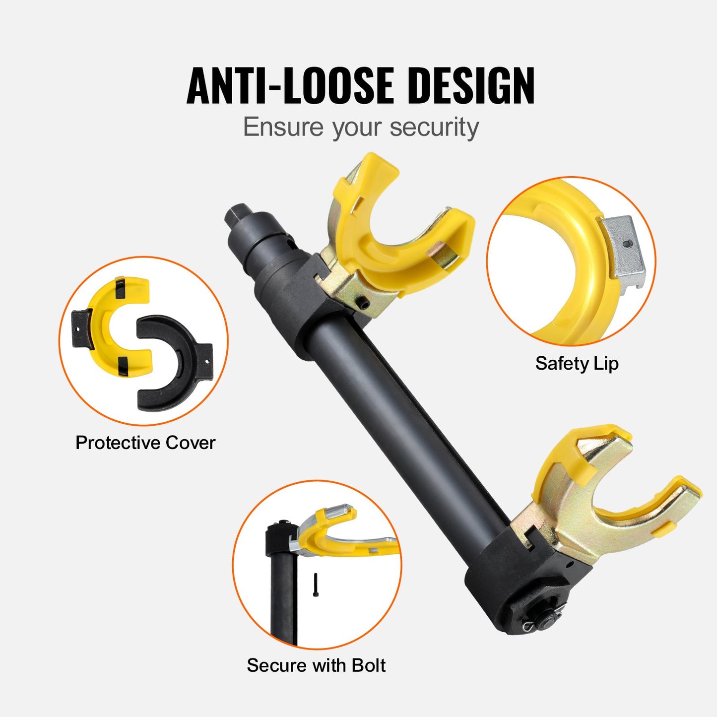 Fjäderbensfjäderkompressorset, Macpherson fjäderkompressorsats, utbytbart verktyg för borttagning av gaffelbensspolar, med gul skyddshylsa och bärväska