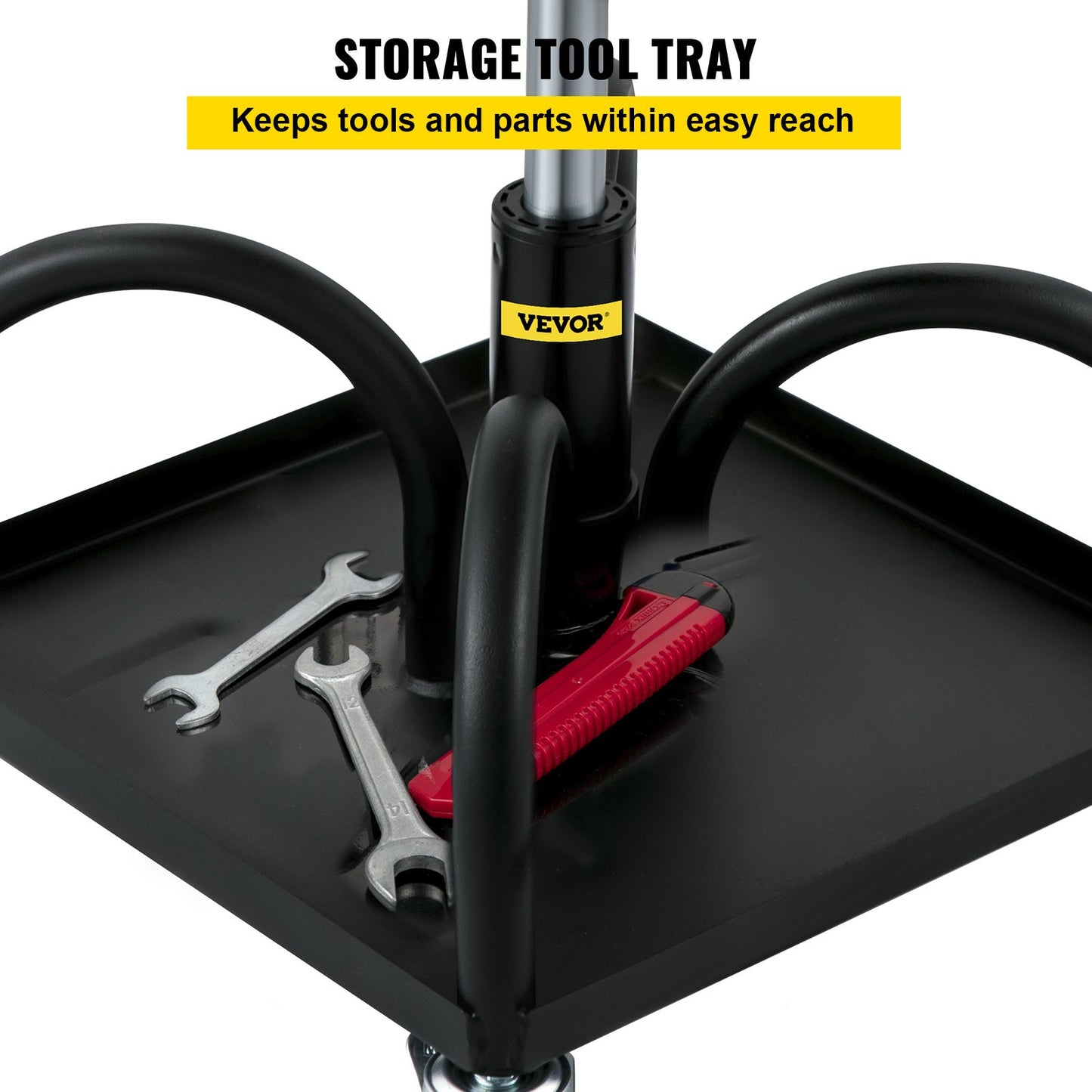 Rullande garagepall, 300 LBS kapacitet, justerbar höjd från 15,7 tum till 20,5 tum, mekanikersäte med 360-graders svängbara hjul och verktygsbricka, för verkstad, bilverkstad, svart