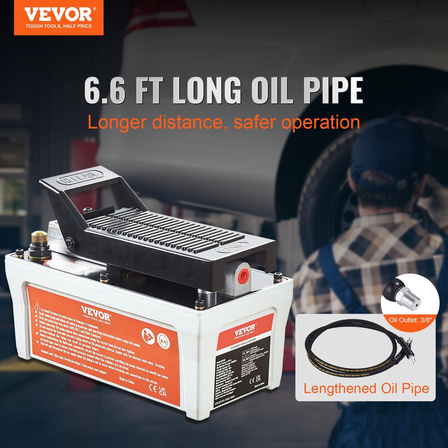 Air Hydraulic Pump, 10,000 PSI 1/2 Gal Reservoir, NPT 3/8" Oil Outlet, NPT 1/4" Inlet, 6.6 ft Pipe, Foot Actuated Hydraulic Pump Air Treadle for Auto Body Frame Machines and Pulling Post, Gray