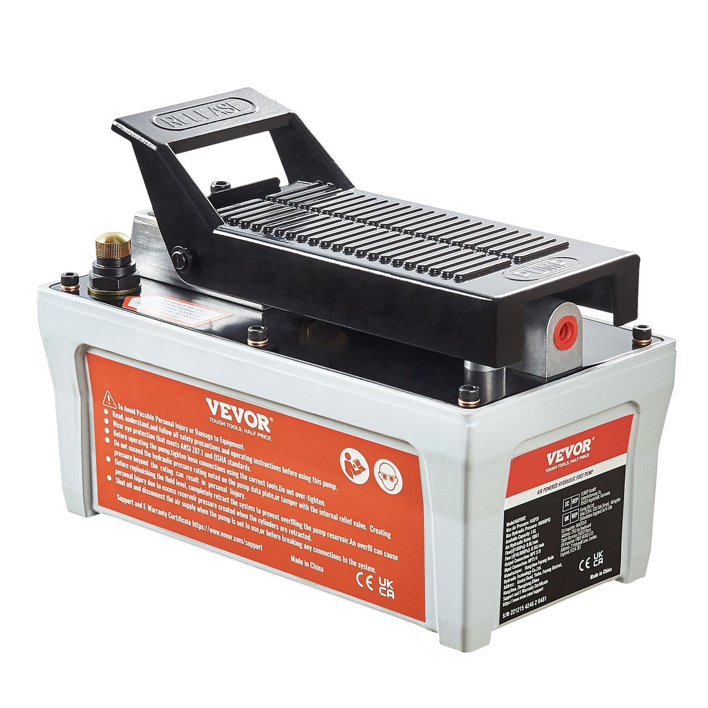 Air Hydraulic Pump, 10,000 PSI 1/2 Gal Reservoir, NPT 3/8" Oil Outlet, NPT 1/4" Inlet, 6.6 ft Pipe, Foot Actuated Hydraulic Pump Air Treadle for Auto Body Frame Machines and Pulling Post, Gray