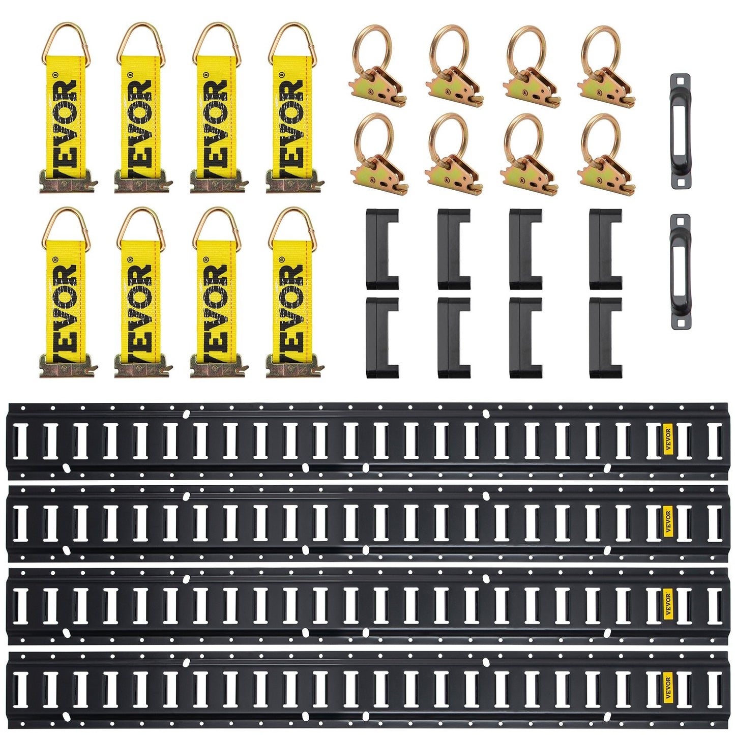 E-Track-Zurrschienen-Kit, 30-teiliges 5-Fuß-E-Track-Set enthält 4 Stahlschienen und 2 Einzelschienen und 8 O-Ringe und 8 Befestigungselemente mit D-Ring und 8 Endkappen, Sicherungszubehör für Fracht, Motorräder und Fahrräder