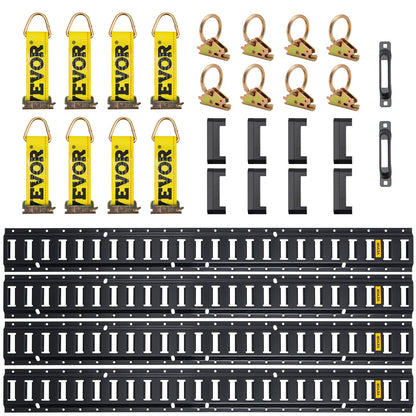E-Track-Zurrschienen-Kit, 30-teiliges 5-Fuß-E-Track-Set enthält 4 Stahlschienen und 2 Einzelschienen und 8 O-Ringe und 8 Befestigungselemente mit D-Ring und 8 Endkappen, Sicherungszubehör für Fracht, Motorräder und Fahrräder