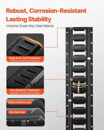 E Track Tie-Down Rail Kit, 30PCS 5FT E-Tracks Set Includes 4 Steel Rails & 2 Single Slot & 8 O Rings & 8 Tie-Offs with D-Ring & 8 End Caps, Securing Accessories for Cargo, Motorcycles, and Bikes