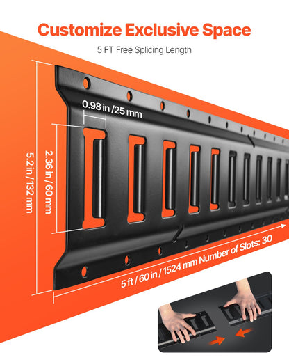 E Track Tie-Down Rail Kit, 30PCS 5FT E-Tracks Set Includes 4 Steel Rails & 2 Single Slot & 8 O Rings & 8 Tie-Offs with D-Ring & 8 End Caps, Securing Accessories for Cargo, Motorcycles, and Bikes