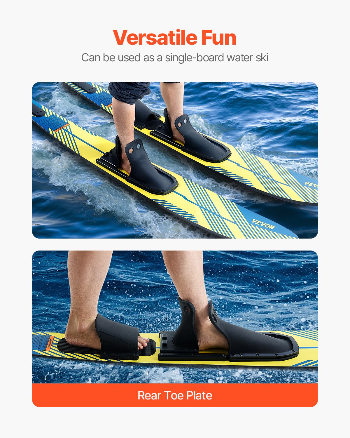67" Water Skis, Adult Water Ski with X-9 Adjustable Horseshoe Bindings & Padded Rear Toe Plate, High-gloss UV Coating Waterskis Combo for Adults Up to 300 lbs