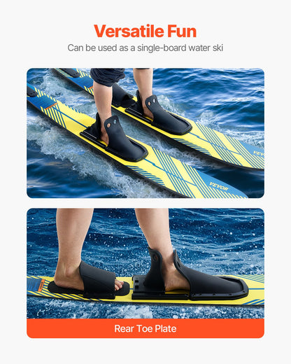 67" Water Skis, Adult Water Ski with X-9 Adjustable Horseshoe Bindings & Padded Rear Toe Plate, High-gloss UV Coating Waterskis Combo for Adults Up to 300 lbs
