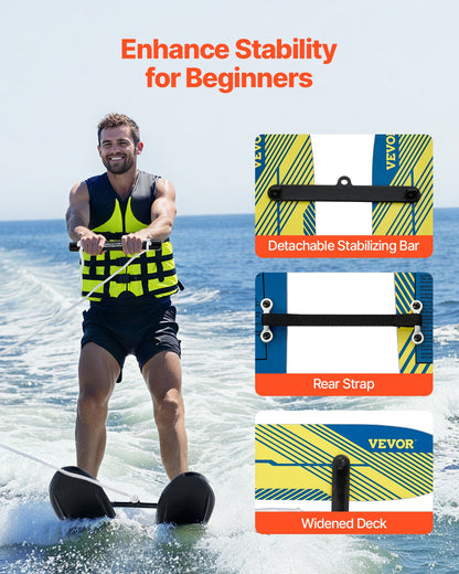 46" Water Skis, Kids Water Ski Trainers with X-7 Adjustable Bindings, Double-Handle Rope & Removable Stabilizing Bar, Training Waterskis Combo for Kids Youth Up to 300 lbs