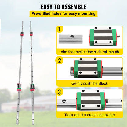 Linear Rail HSR15-1500mm? 2pcs Linear Guideway Rail?4X Square Type Carriage Bearing Blocks?Linear Rail Support for 15mm Slotted Bearings