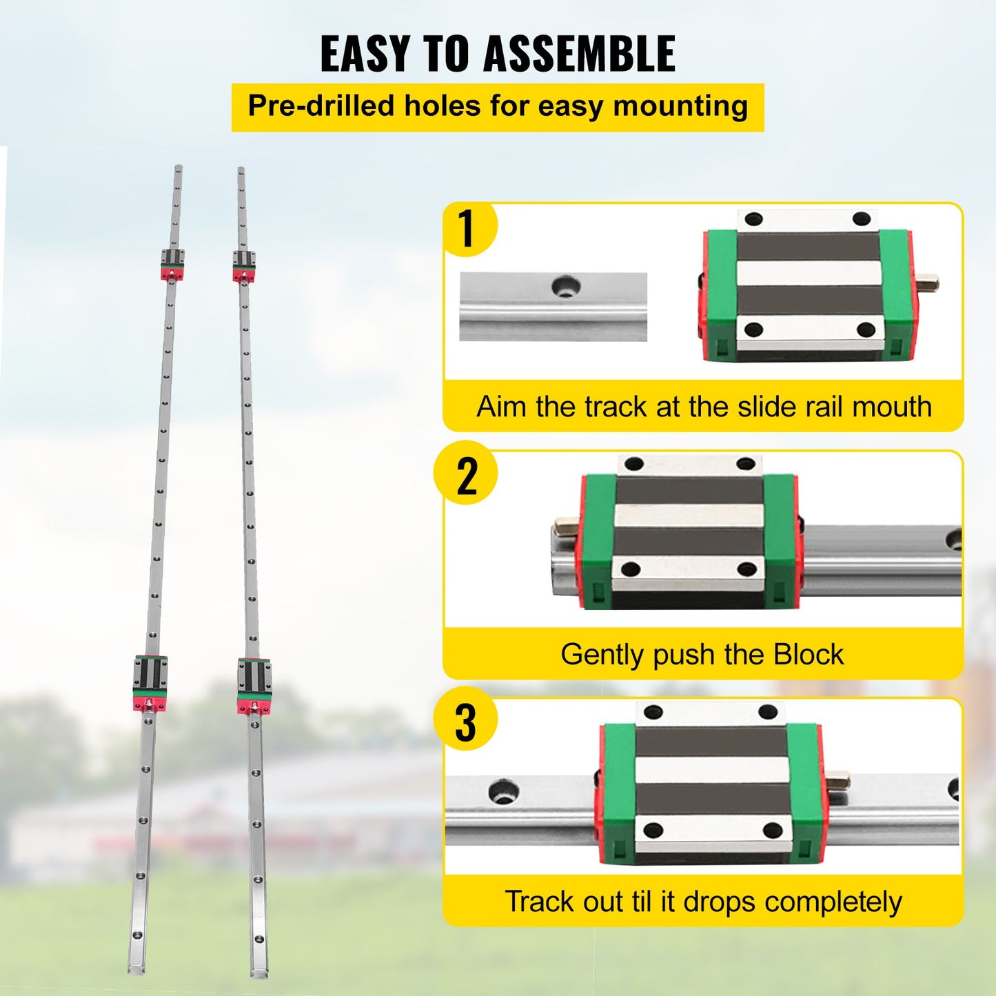 Linear Rail HSR15-1500mm? 2pcs Linear Guideway Rail?4X Square Type Carriage Bearing Blocks?Linear Rail Support for 15mm Slotted Bearings