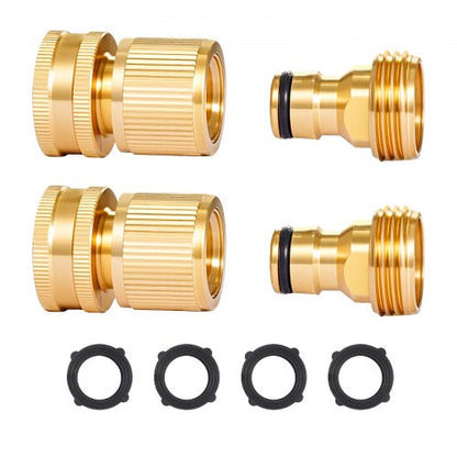Garden Hose Quick Connect, 3/4 inch Male & Female, 200 PSI Heavy Duty Solid Brass Quick Connector, 2 Sets Garden Hose Fitting, No Leak Water Hoses Connectors with Gaskets