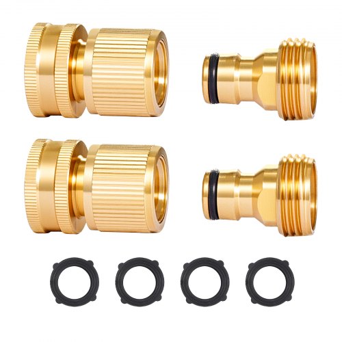 Garden Hose Quick Connect, 3/4 inch Male & Female, 200 PSI Heavy Duty Solid Brass Quick Connector, 2 Sets Garden Hose Fitting, No Leak Water Hoses Connectors with Gaskets
