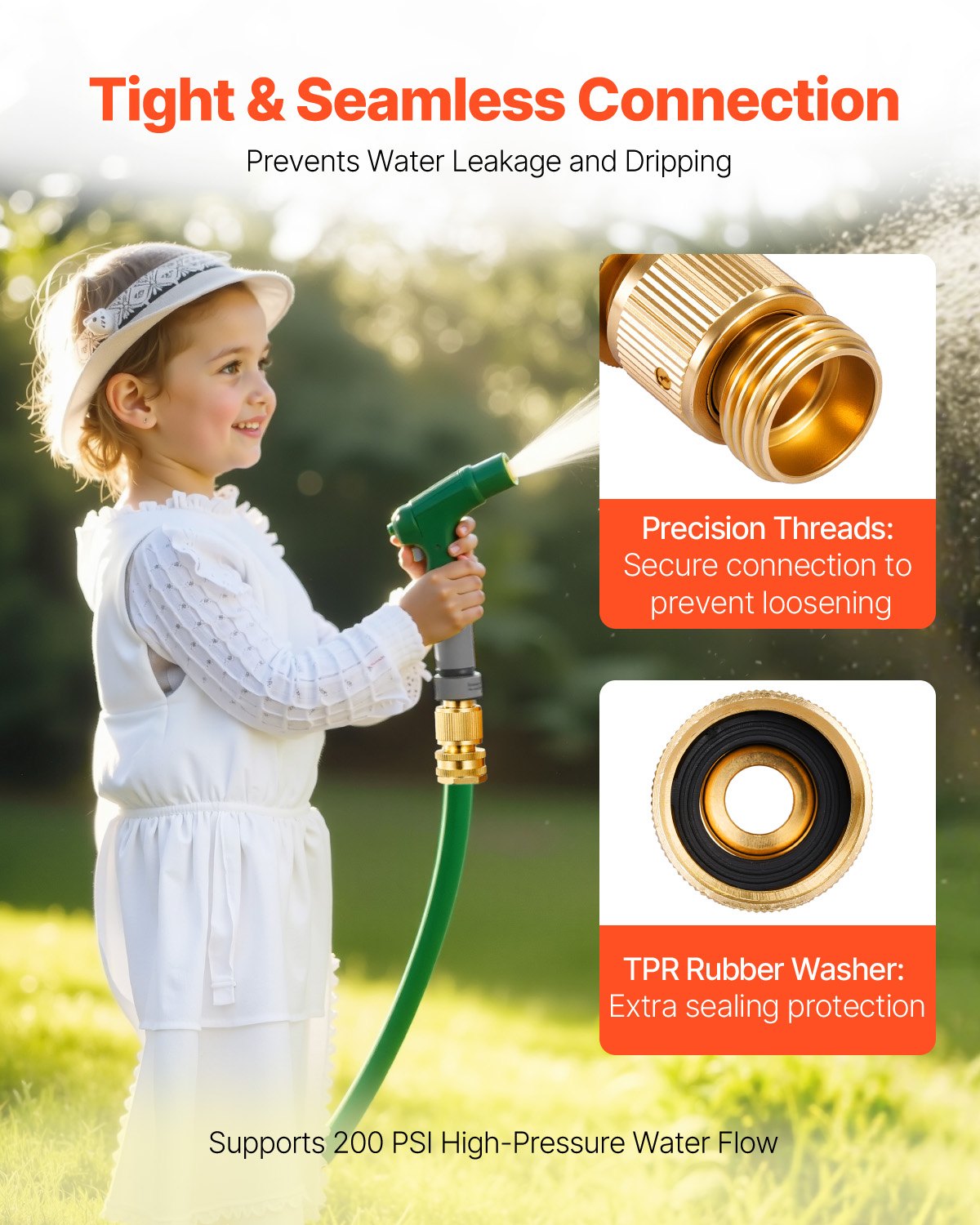 Garden Hose Quick Connect, 3/4 inch Male & Female, 200 PSI Heavy Duty Solid Brass Quick Connector, 2 Sets Garden Hose Fitting, No Leak Water Hoses Connectors with Gaskets