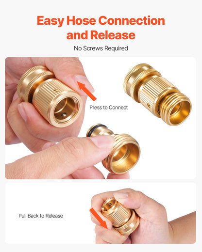 Garden Hose Quick Connect, 3/4 inch Male & Female, 200 PSI Heavy Duty Solid Brass Quick Connector, 2 Sets Garden Hose Fitting, No Leak Water Hoses Connectors with Gaskets