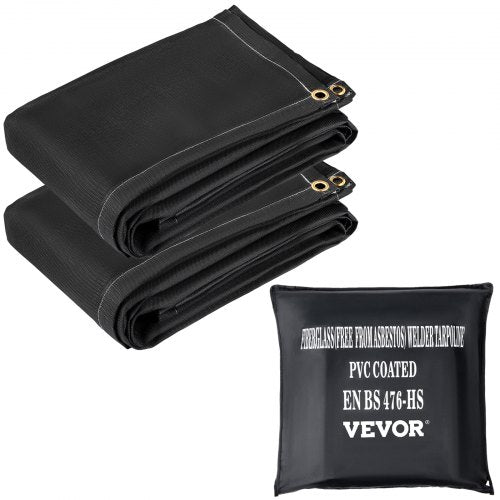 Fire Blankets, 2 Pack Welding Blankets, 6\' x 10\' Fire Suppression Blanket, 1022 °F Flame Retardant Blanket, Black Fire Emergency Blankets, Fiberglass Fire Retardant Blanket with 8 Brass Gromme