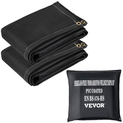 Fire Blankets, 2 Pack Welding Blankets, 6\' x 10\' Fire Suppression Blanket, 1022 °F Flame Retardant Blanket, Black Fire Emergency Blankets, Fiberglass Fire Retardant Blanket with 8 Brass Gromme