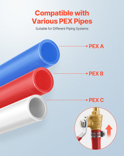 PEX Ball Valve, 10 Pieces, 1/2 in PEX Brass Ball Valve, PEX Full Port Brass Ball Valves, Quarter Turn Hot (Red) Cold (Blue) PEX Full Port Ball Valve, for Kitchen, Hydronic Heating, Bathroom