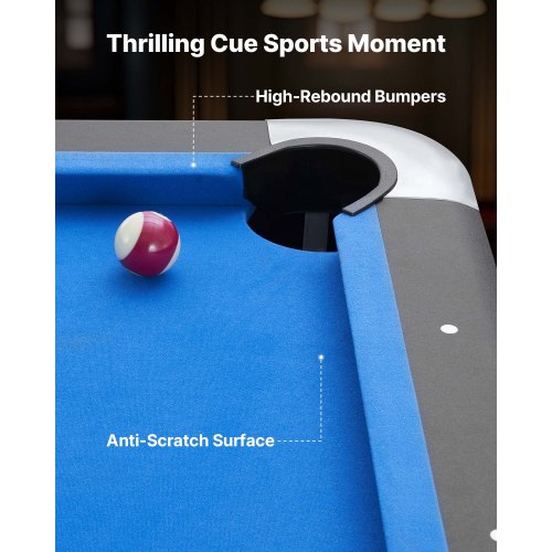 Biljardbord, 213 cm Bärbara Biljardbord, Justerbara Fötter Stabilt Spelbord, Underhållningsset Inkluderar Boll, Kö, Ställ, Krita och Borste, Svart med Blå Tyg, För Familjebruk, Rekreationsrum |  EU
