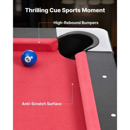 Biljardbord, 183 cm Bärbara Biljardbord, Justerbara Fötter Stabilt Spelbord, Underhållningsset Inkluderar Boll, Kö, Ställ, Krita och Borste, Svart med Röd Tyg, För Familjebruk, Rekreationsrum |  EU