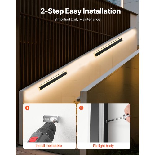utomhusvägglampa, 600 mm, lång list modern vägglampa för utomhusbruk, 3000K varmvit, IP65 vattentät, rostfri väggmonterad belysning för uteplats, för hus, veranda, garage |  EU