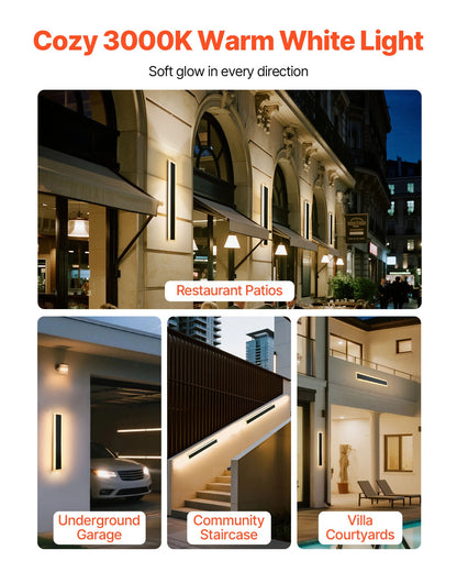 Outdoor Wall Light, 23.6 Inch, Long Strip Modern Exterior Wall Sconce Light Fixtures, 3000K Warm White, IP65 Waterproof, Anti-Rust Outside Patio Wall Mount Lighting, for House, Porch, Garage