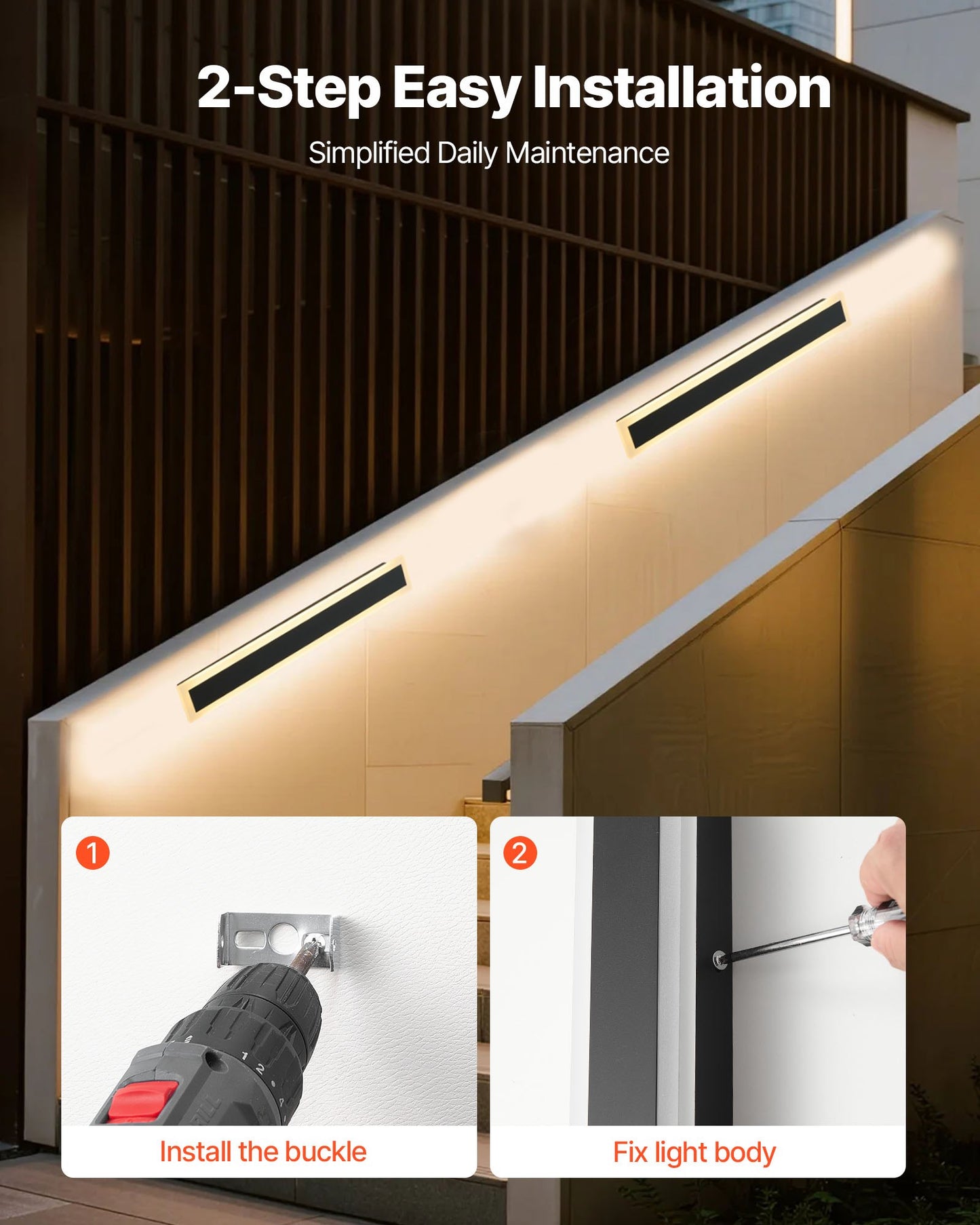 Outdoor Wall Light, 23.6 Inch, Long Strip Modern Exterior Wall Sconce Light Fixtures, 3000K Warm White, IP65 Waterproof, Anti-Rust Outside Patio Wall Mount Lighting, for House, Porch, Garage