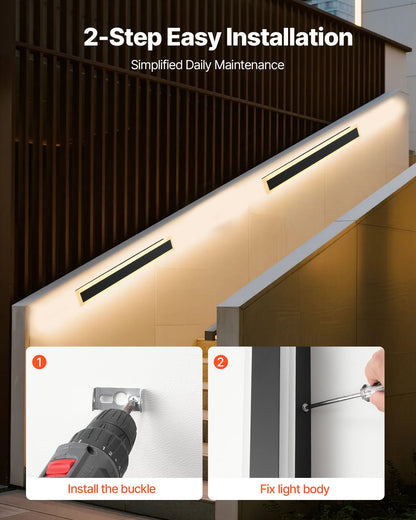 Outdoor Wall Light, 23.6 Inch, Long Strip Modern Exterior Wall Sconce Light Fixtures, 3000K Warm White, IP65 Waterproof, Anti-Rust Outside Patio Wall Mount Lighting, for House, Porch, Garage
