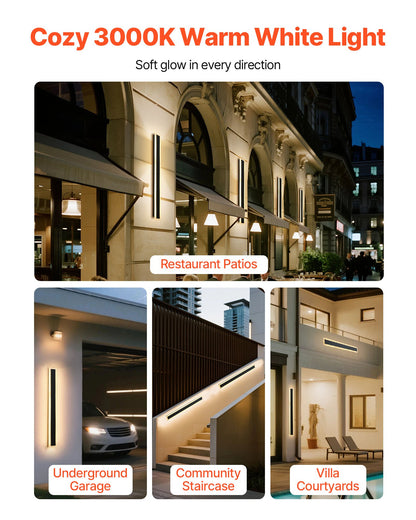 Outdoor Wall Lights, 2 Pack, 31.5 Inch Long Strip Modern Exterior Wall Sconce Light Fixtures, 3000K Warm White, IP65 Waterproof Anti-Rust Outside Wall Mount Lighting, for House, Porch, Garage
